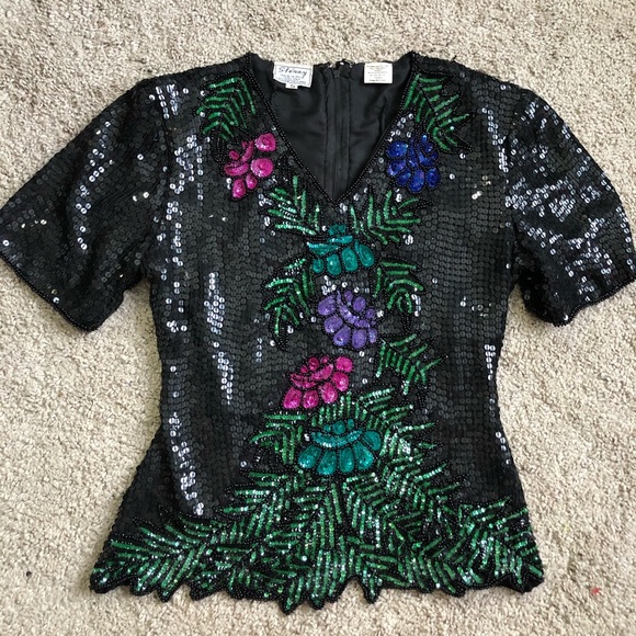Stunning Vintage Full Sequin Beaded Floral Blouse - Picture 2 of 7